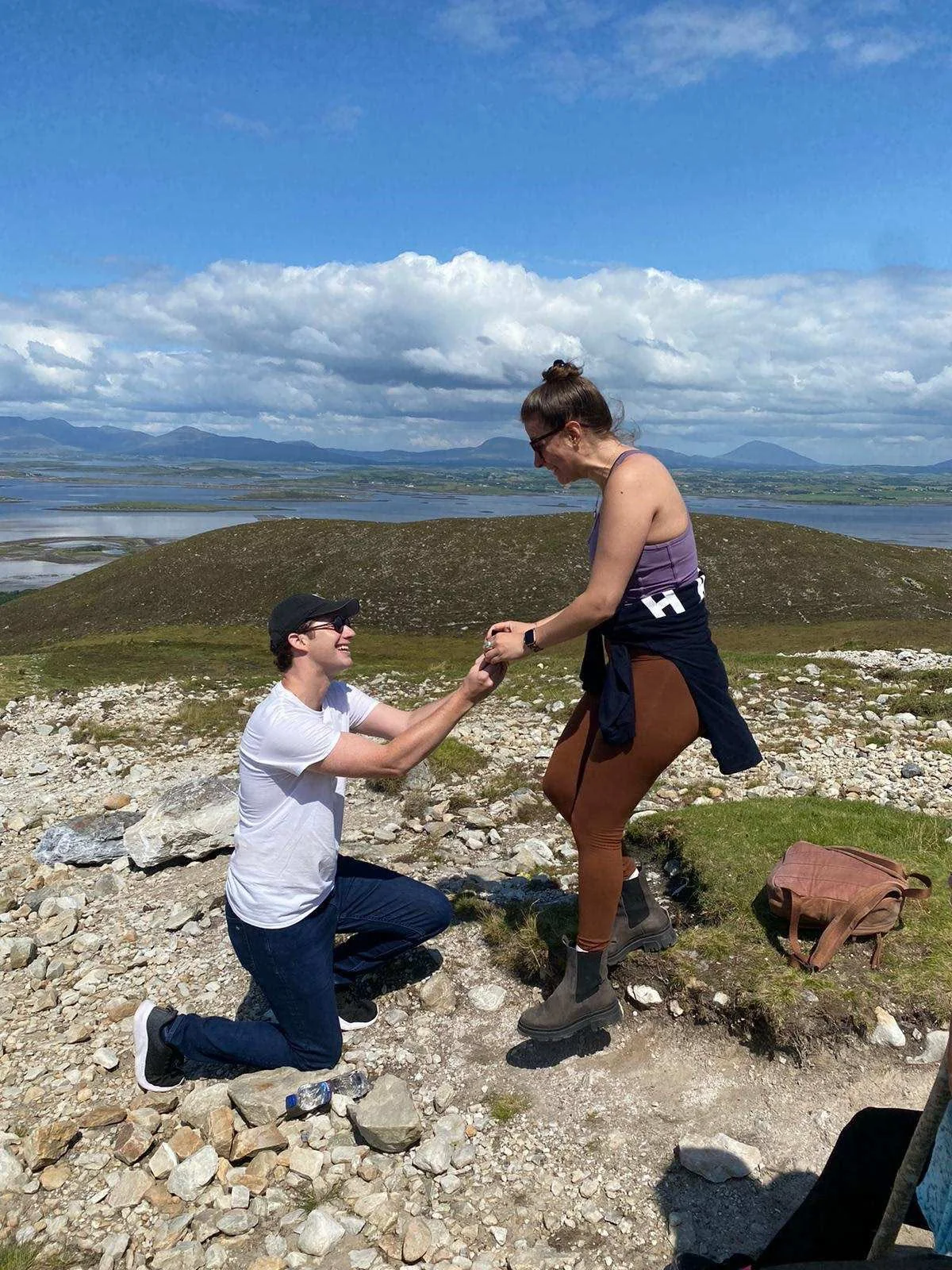 Caleb Ferguson proposing to Emily McHale during the Croagh Patrick outing