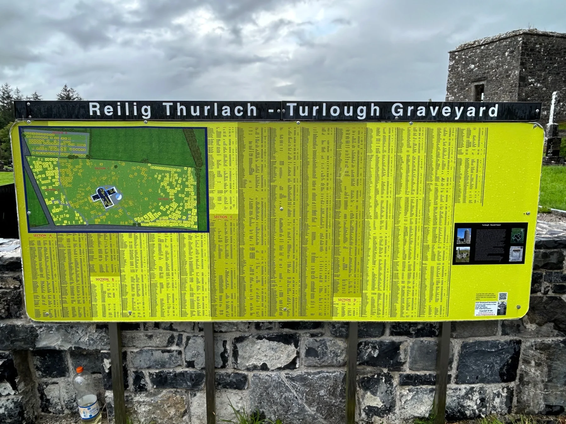 Map and burial list at Turlough Graveyard